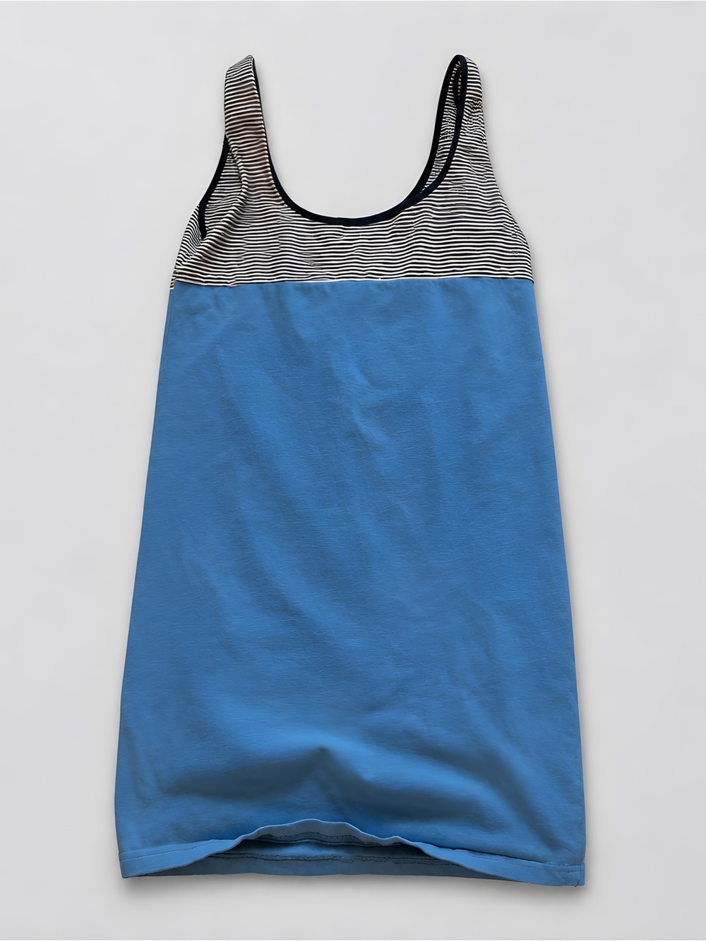 Volcom Blue Tank with Black & White Striped Yoke